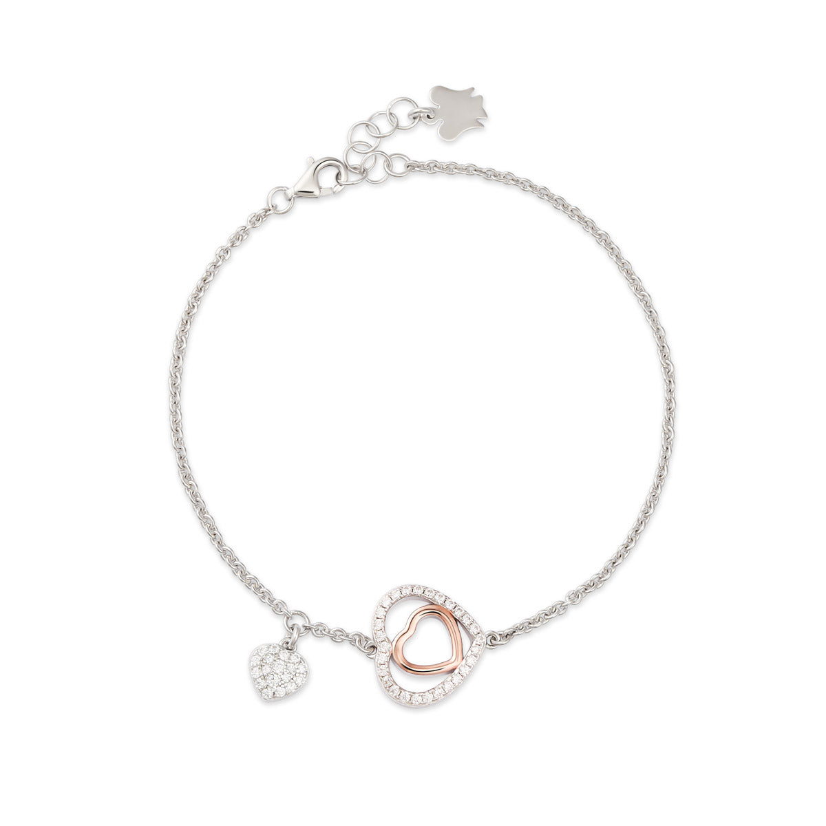 Bracciale trilogia con cuore charm di pavè