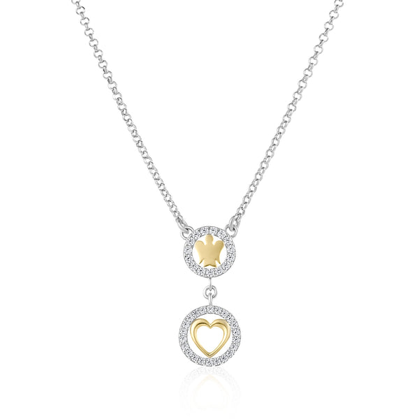Collana con Angelo e Cuore in Argento Dorato e Zirconi