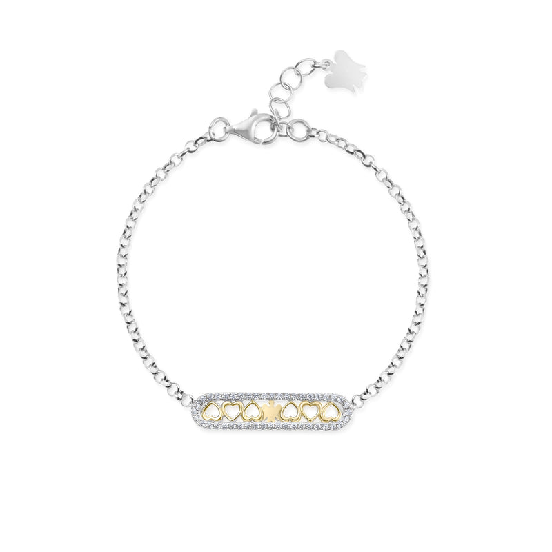 Bracciale angelo dorato, cuori e zirconi
