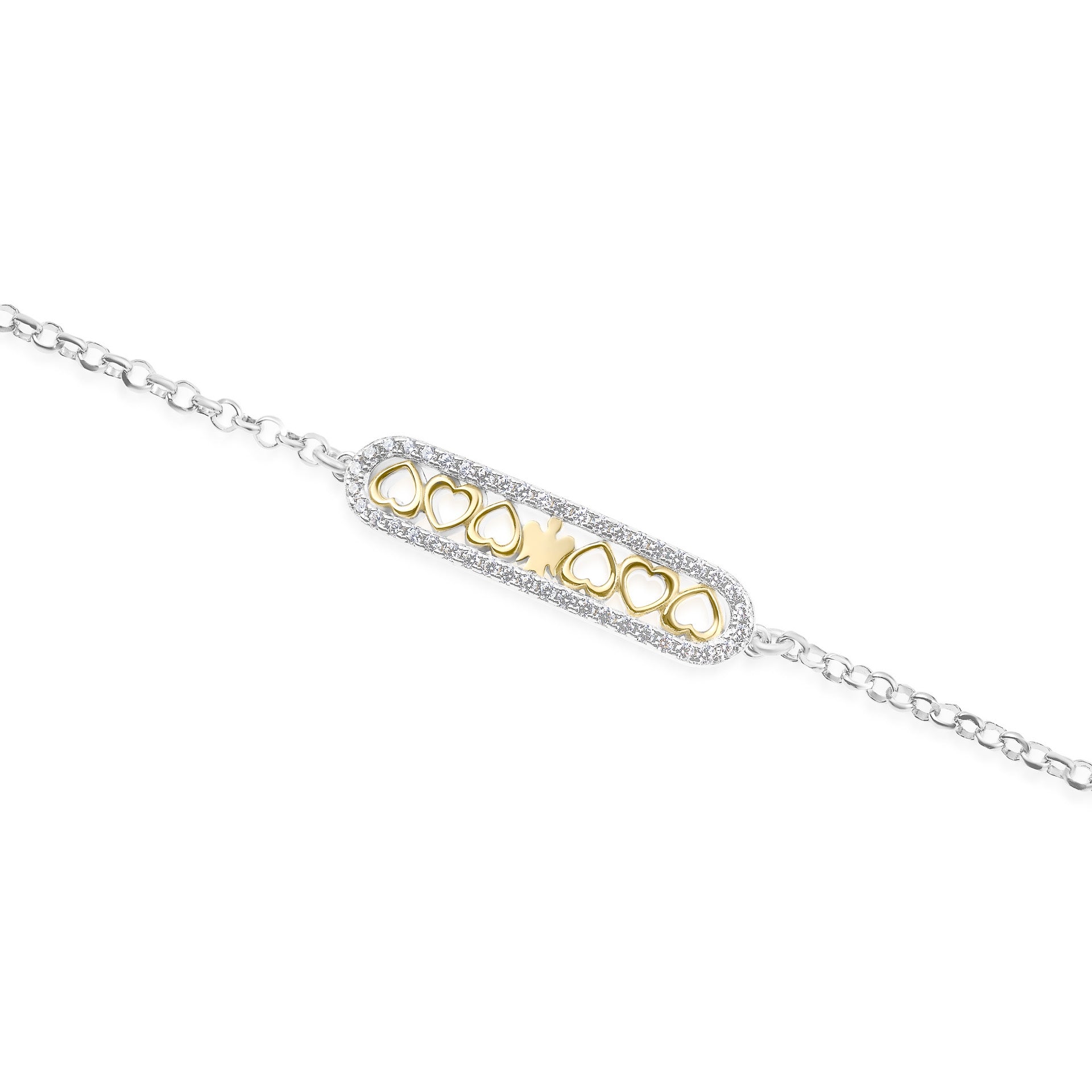Bracciale angelo dorato, cuori e zirconi