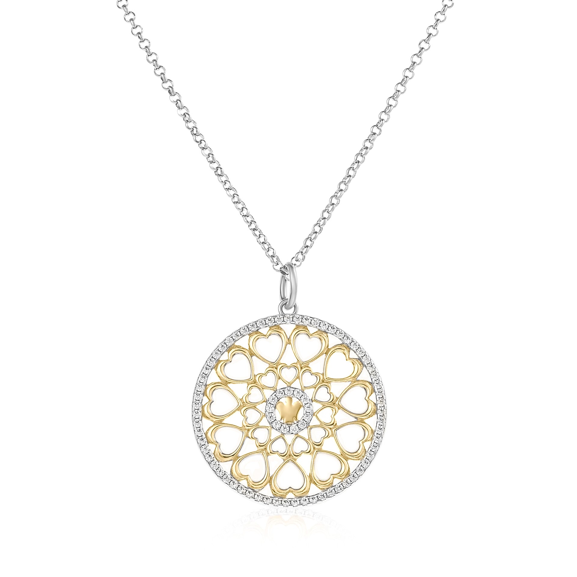 Medaglia con angelo, cuore dorato e zirconi