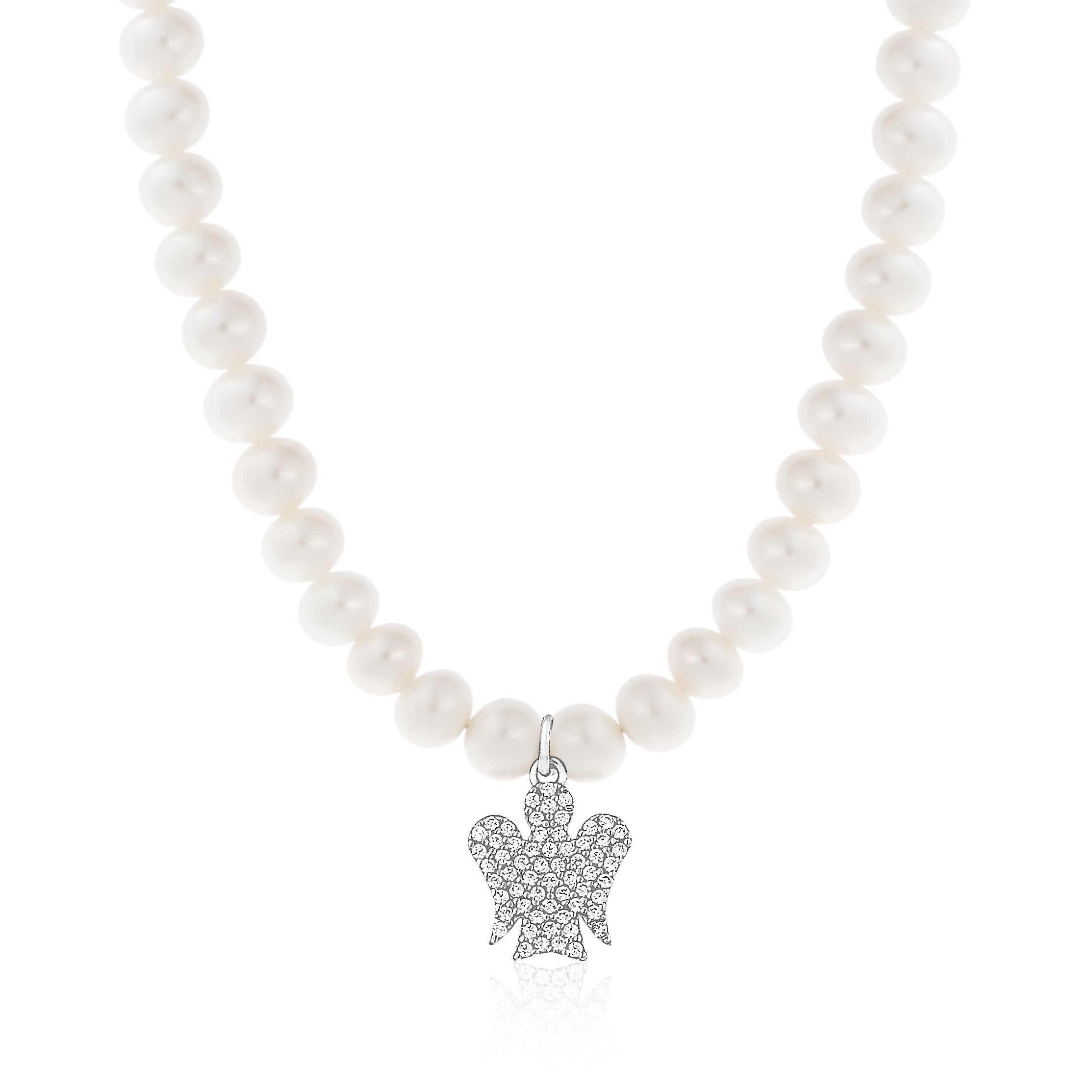 Collana di Perle Bianche con Pendente Angelo