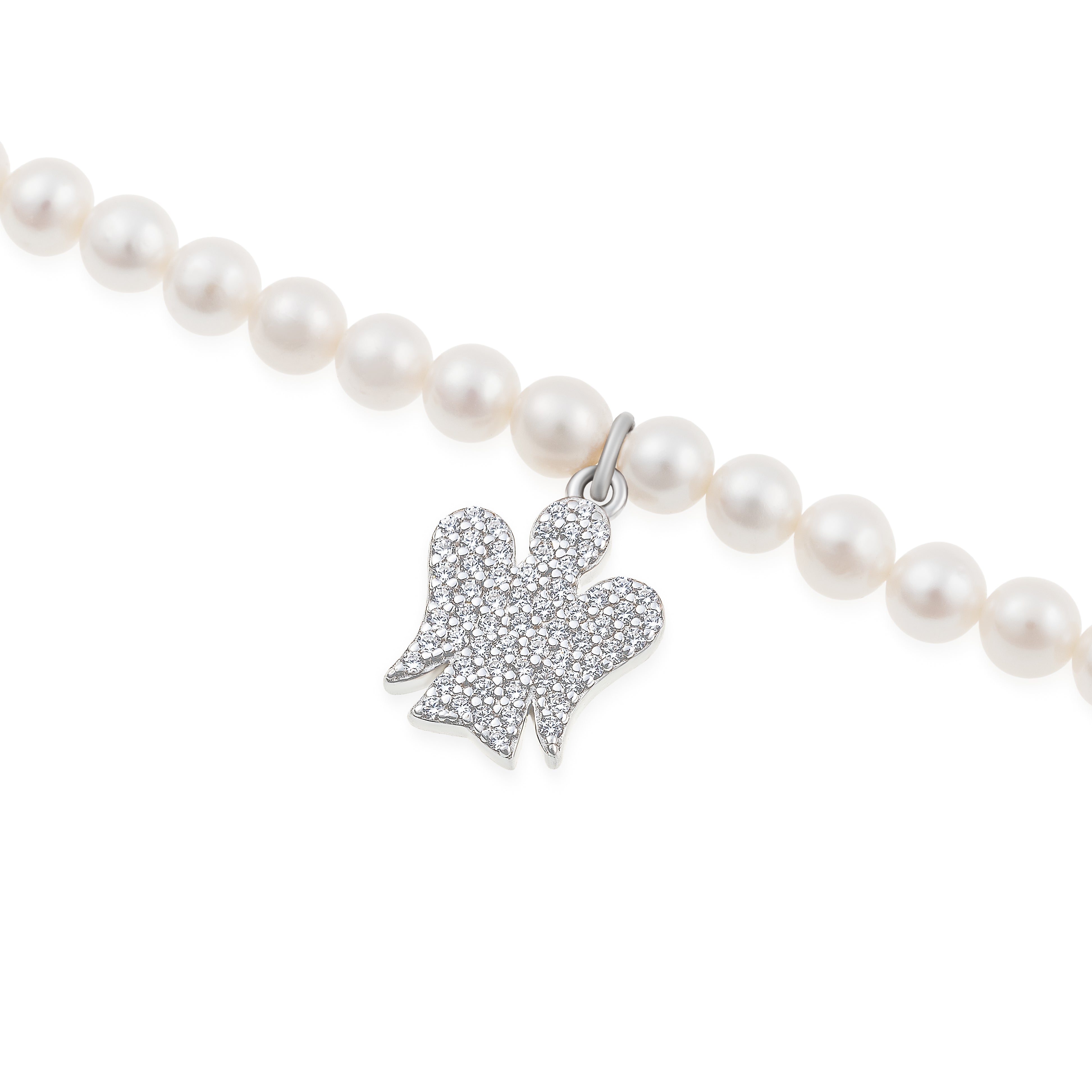 Bracciale di Perle Bianche con Pendente Angelo