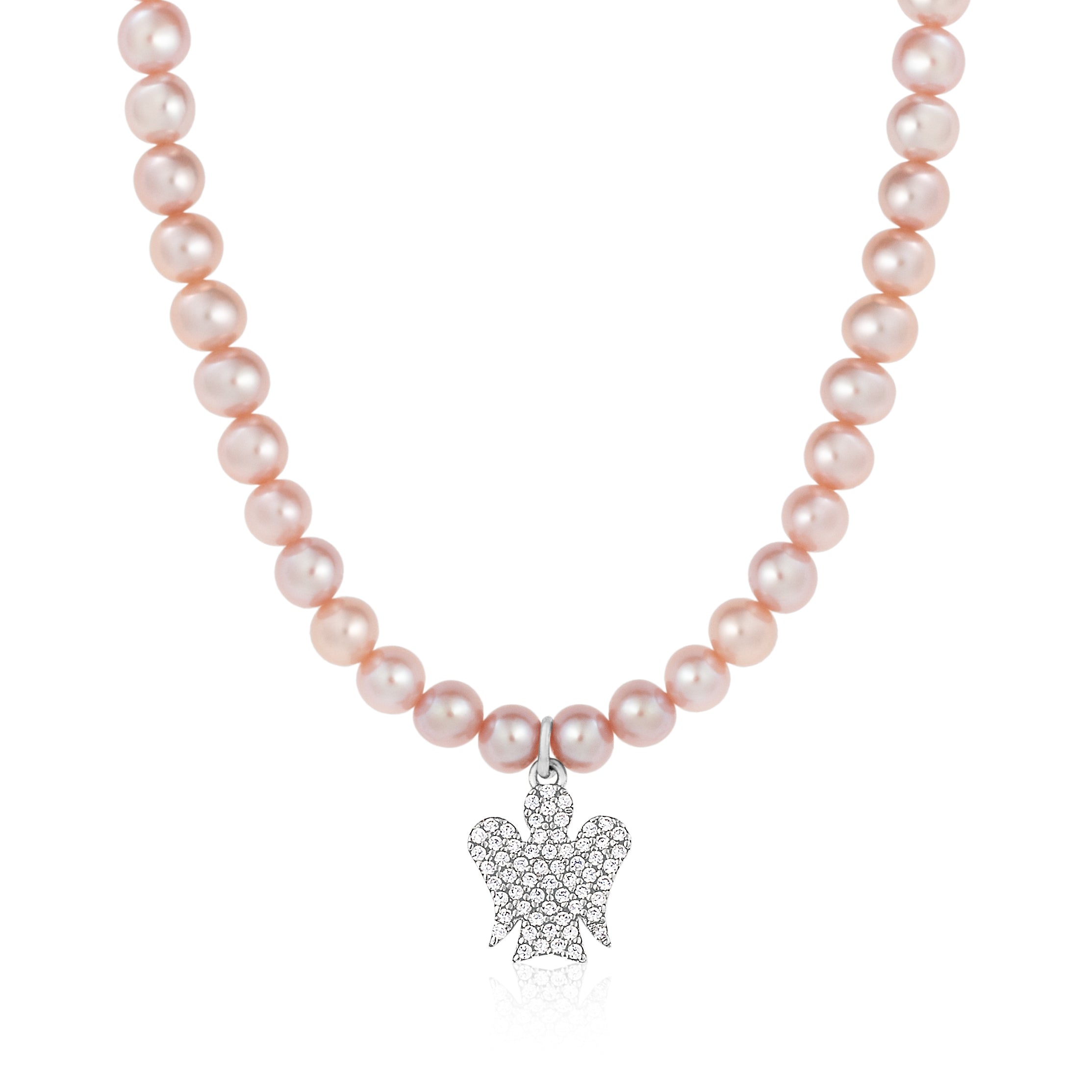 Collana di Perle Rosa con Pendente Angelo