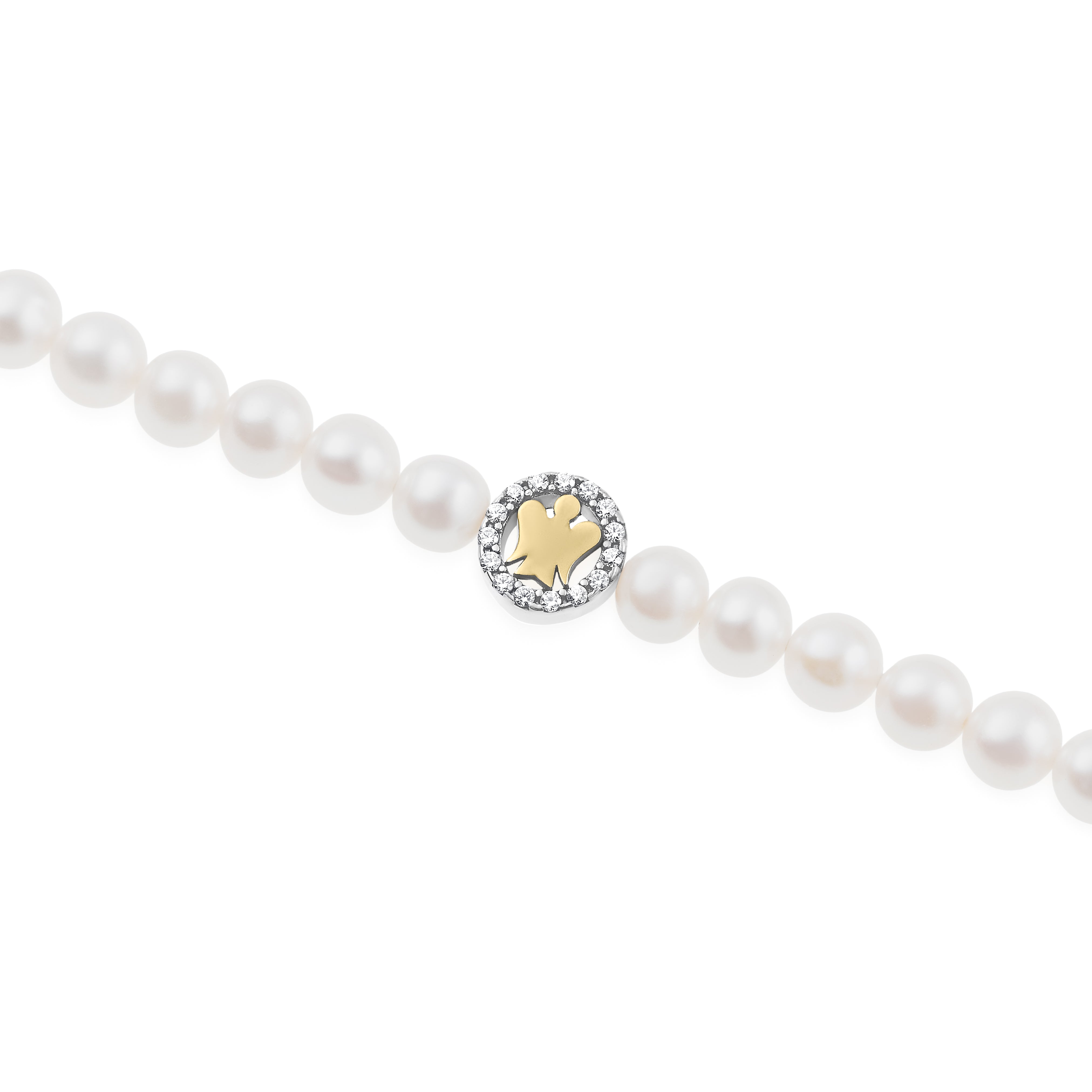 Bracciale di Perle Bianche con Tondo e Angelo Dorato