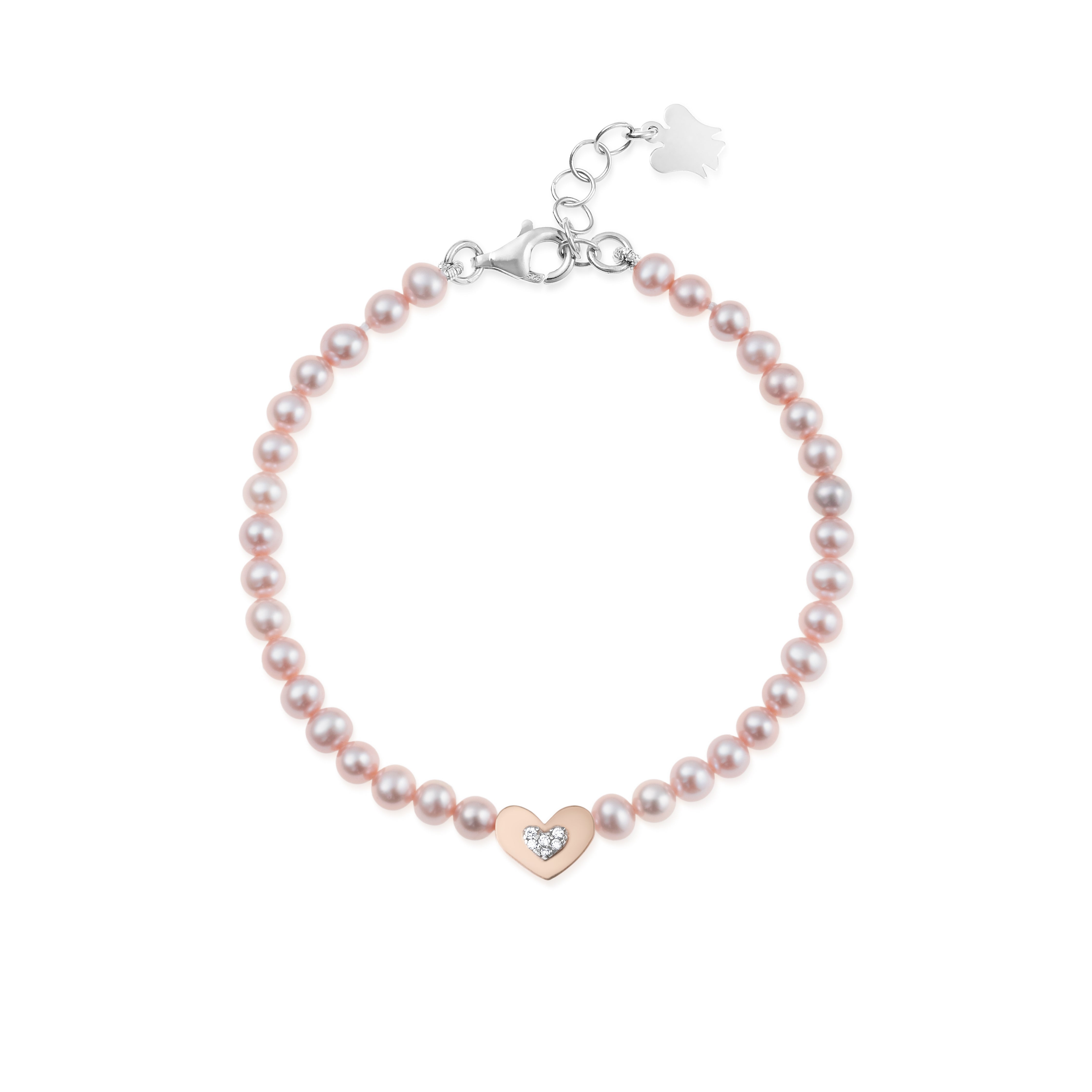 Bracciale di Perle Rosa con Cuore