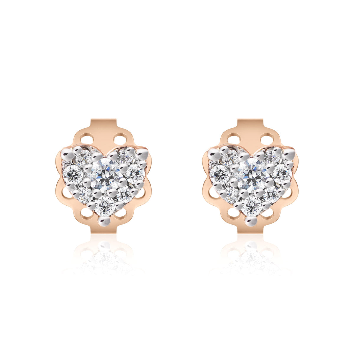 Orecchini in oro rosa con cuore di diamanti