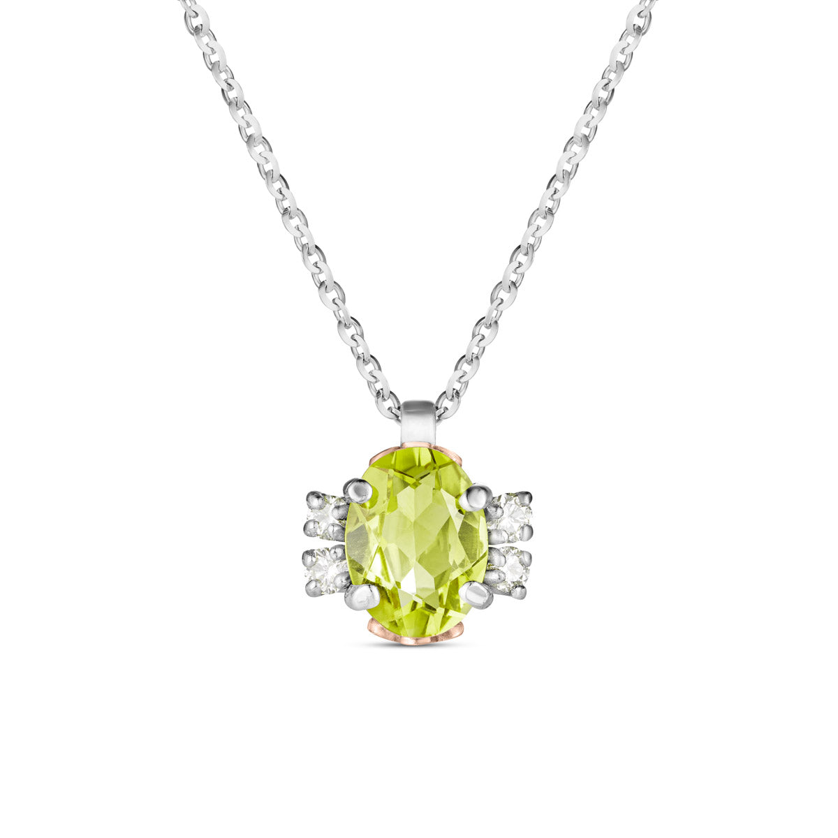 Girocollo in oro bianco, diamanti e peridoto