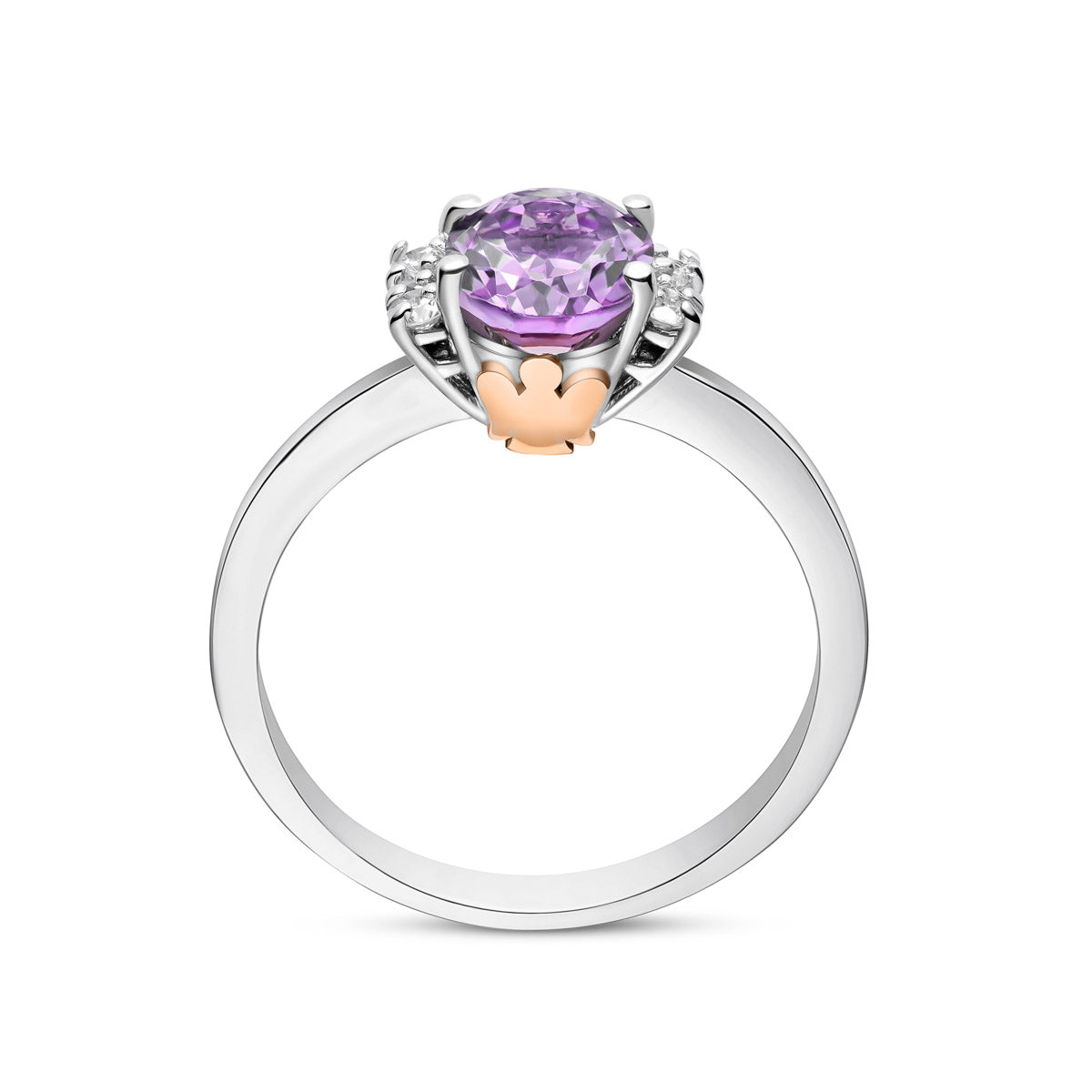 Anello in oro bianco, diamanti e ametista