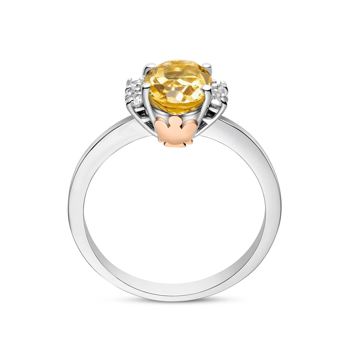 Anello in oro bianco, diamanti e citrino
