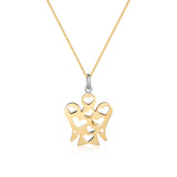 Collana Con Pendente Angelo con Cuori Double Face In Oro Bianco E Giallo