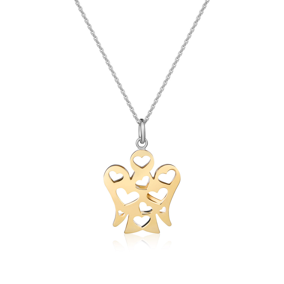 Collana Con Pendente Angelo con Cuori Double Face In Oro Bianco E Giallo