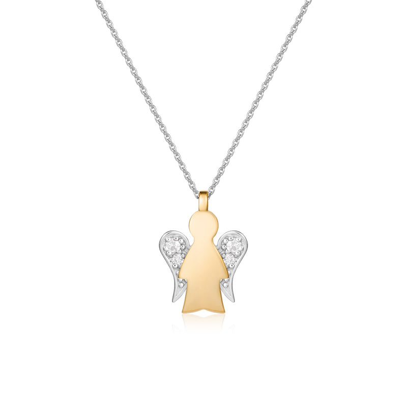 Collana In Oro Bianco Con Pendente Angelo In Oro Bianco E Giallo E Diamanti