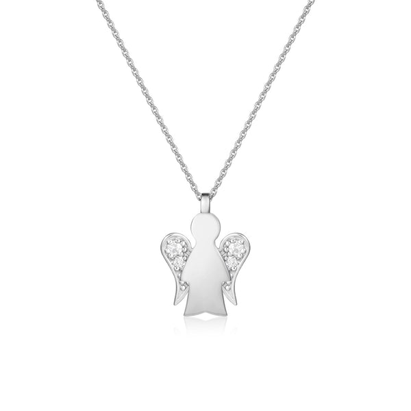 Necklace With Angel Pendant In White Gold And Diamonds