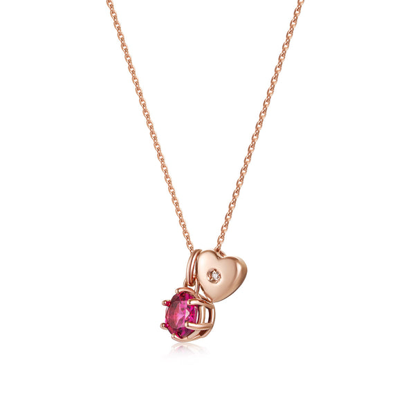 Rose gold necklace with rhodolite and diamond heart