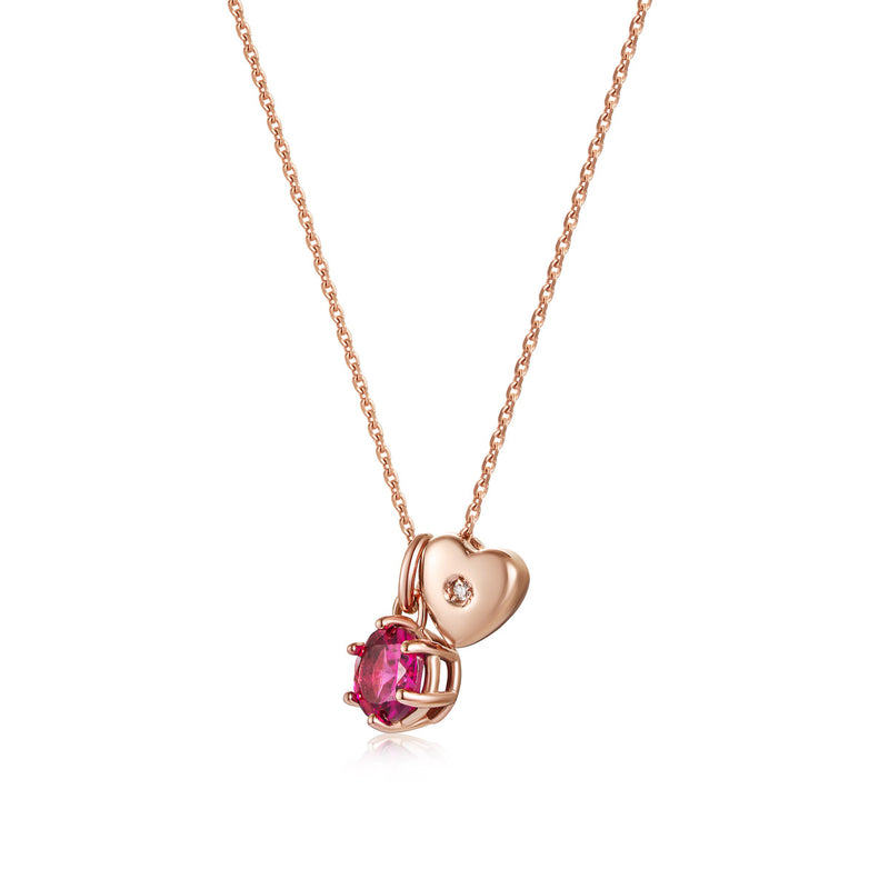 Collana in oro rosa con rodolite e cuore con diamante