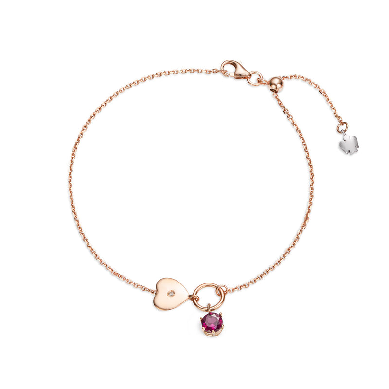 Rose gold bracelet with rhodolite and diamond heart