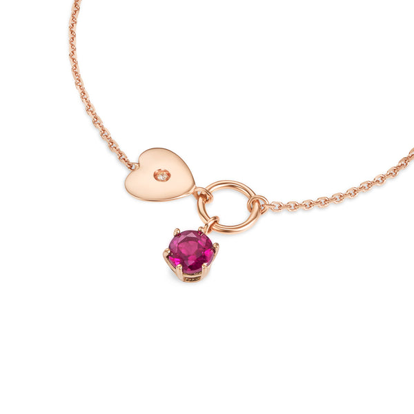 Bracciale in oro rosa con rodolite e cuore con diamante