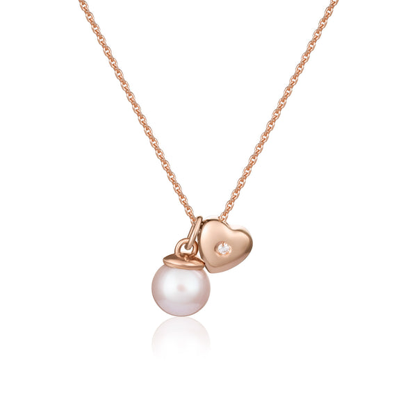 Rose gold necklace with pink pearl and diamond