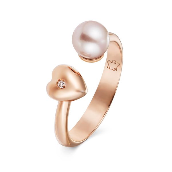 Anello contrarié in oro rosa con diamante e perla