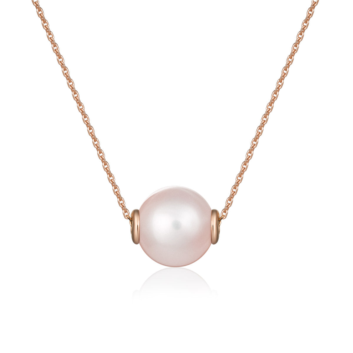 Collana in oro rosa con perla passante rosa