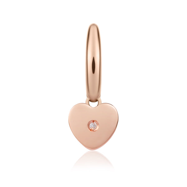 Monorecchino in oro rosa con cuore charm e diamante