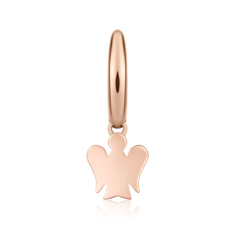 Rose gold single earring with angel charm