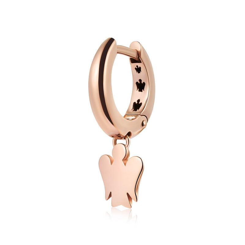 Rose gold single earring with angel charm