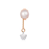 Rose gold single earring with pearl and pendant angel