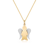Necklace with angel in yellow gold and diamond wings