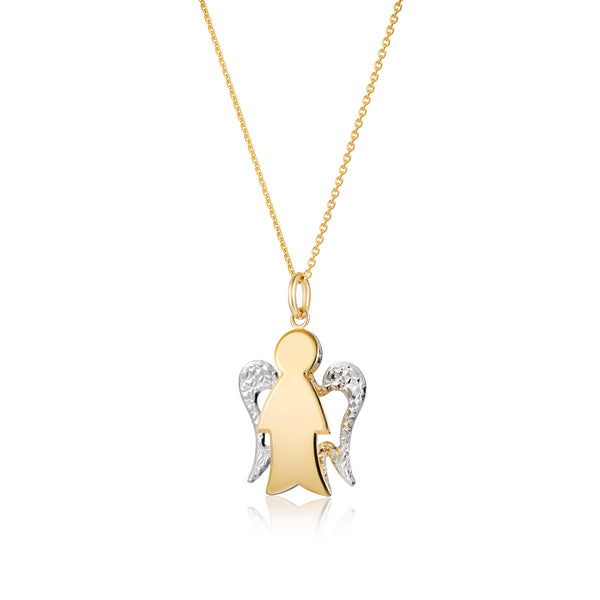 Necklace with gold angel and diamond wings