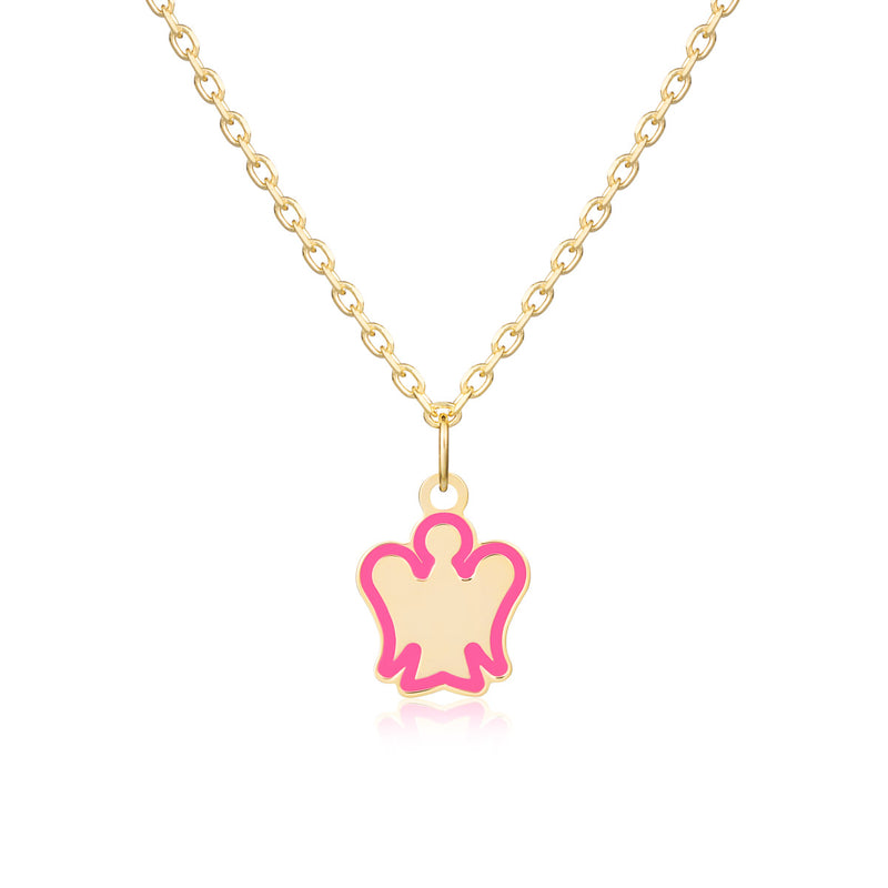 Gold necklace for girls with pink angel