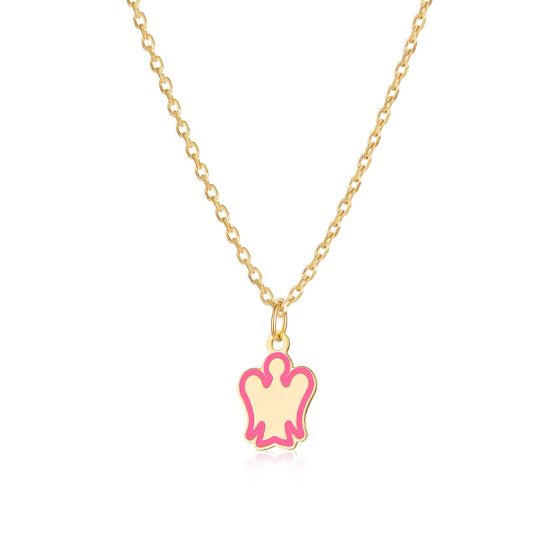Gold necklace for girls with pink angel