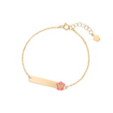 Bracciale oro bambina con targhetta e angelo rosa