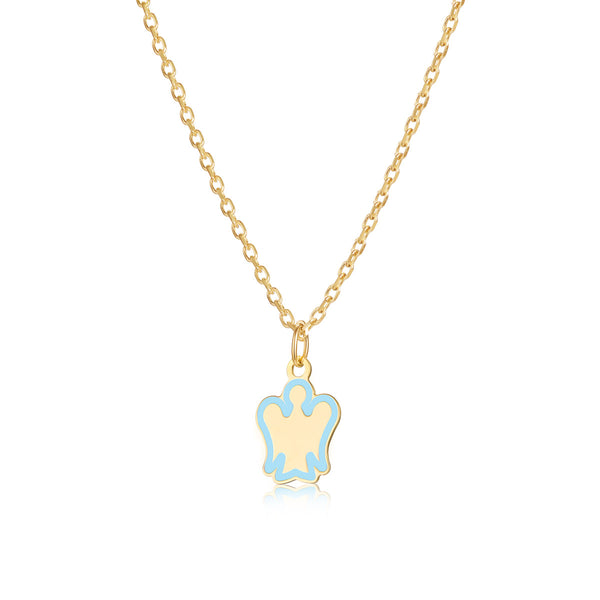 Child gold necklace with blue angel