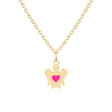 Gold necklace for girls with angel and pink heart