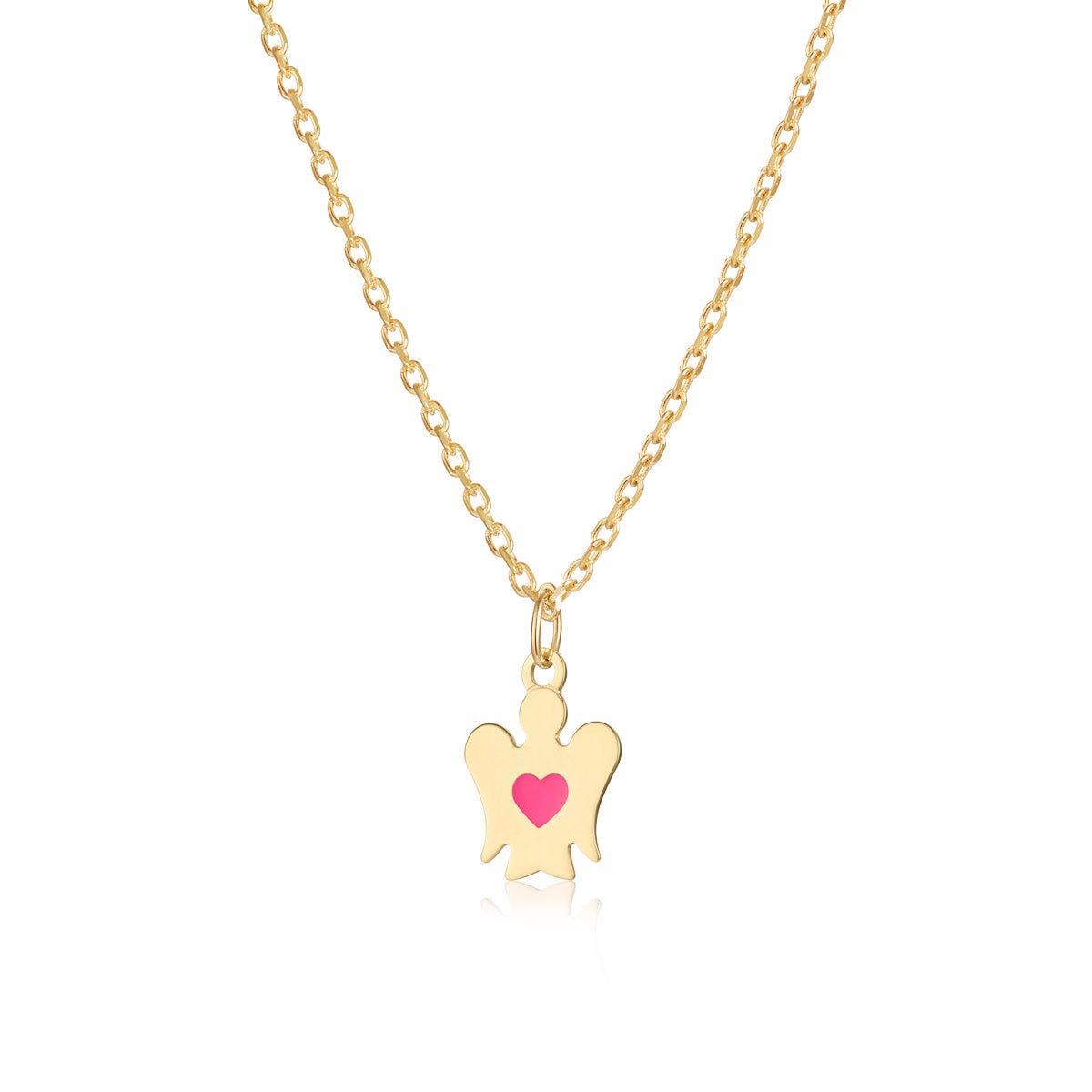 Collana oro bambina con angelo e cuore rosa