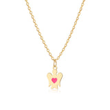 Gold necklace for girls with angel and pink heart