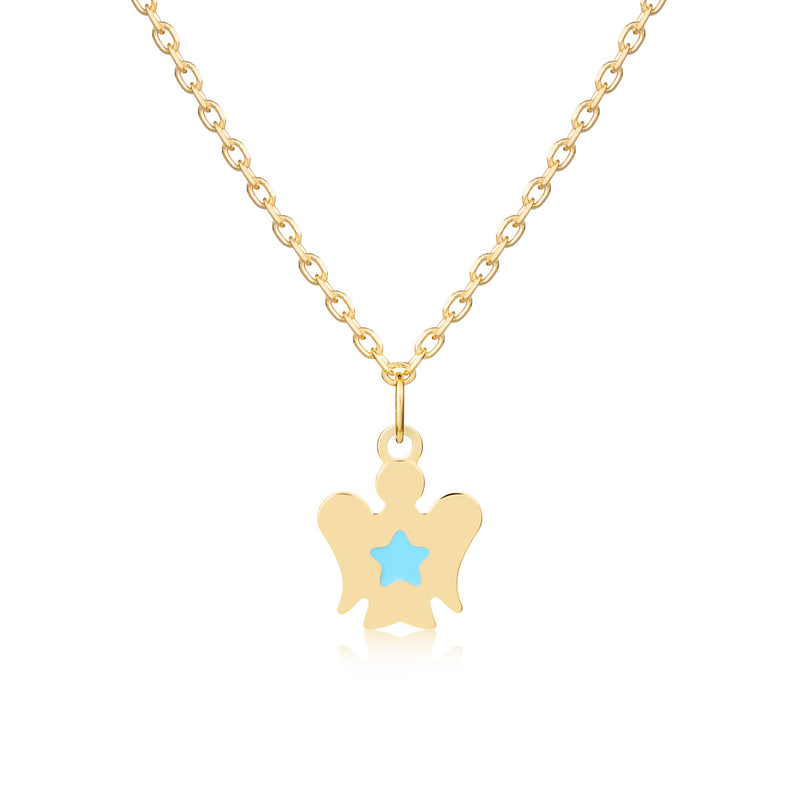 Collana oro bambino con angelo e stella azzurra