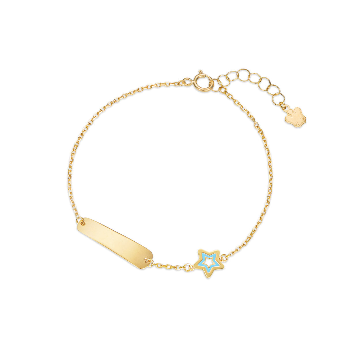 Bracciale oro con targhetta e stella azzurra