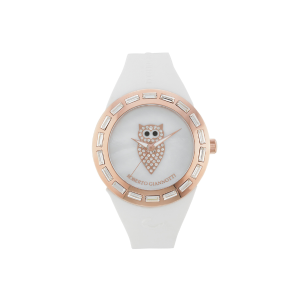 Orologio Gufo dorato con cinturino bianco