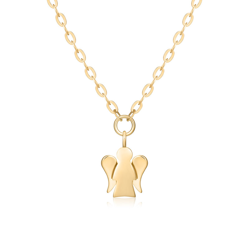 Necklace with angel pendant in gold and colored stones