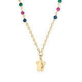 Necklace with angel pendant in gold and colored stones