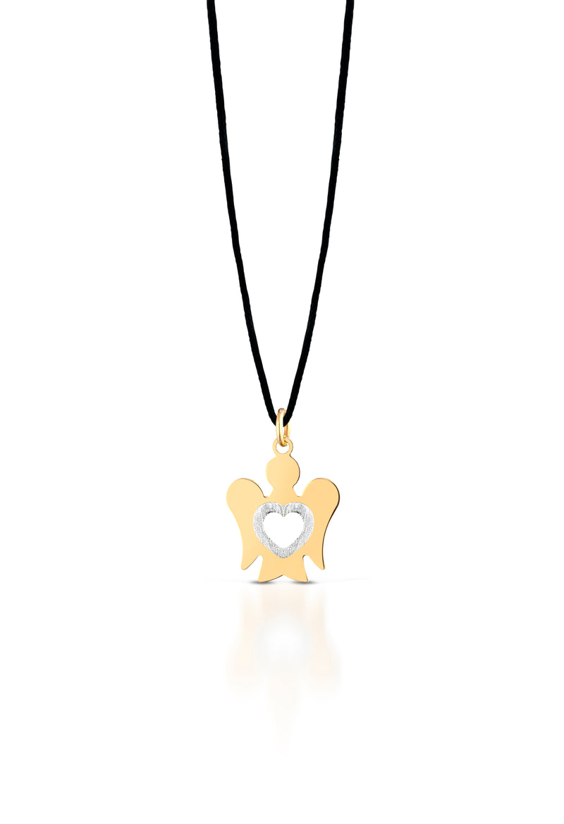 Collana Pendente Angelo in Oro giallo e cuore oro bianco