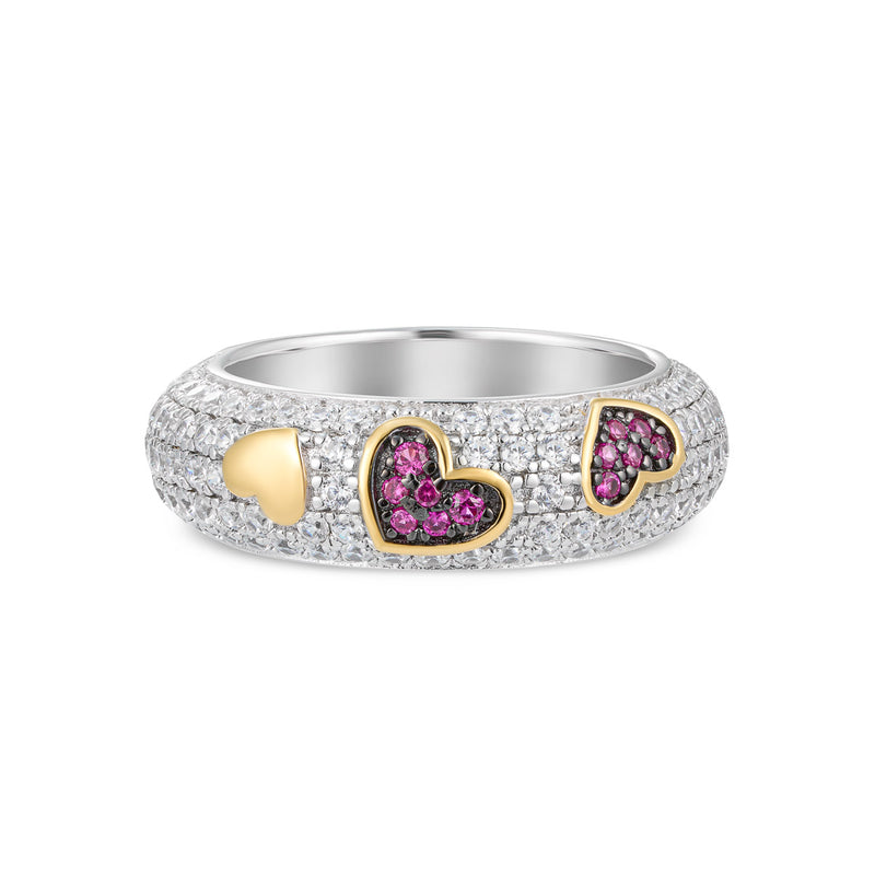 Anello in Argento con Cuori e Zirconi
