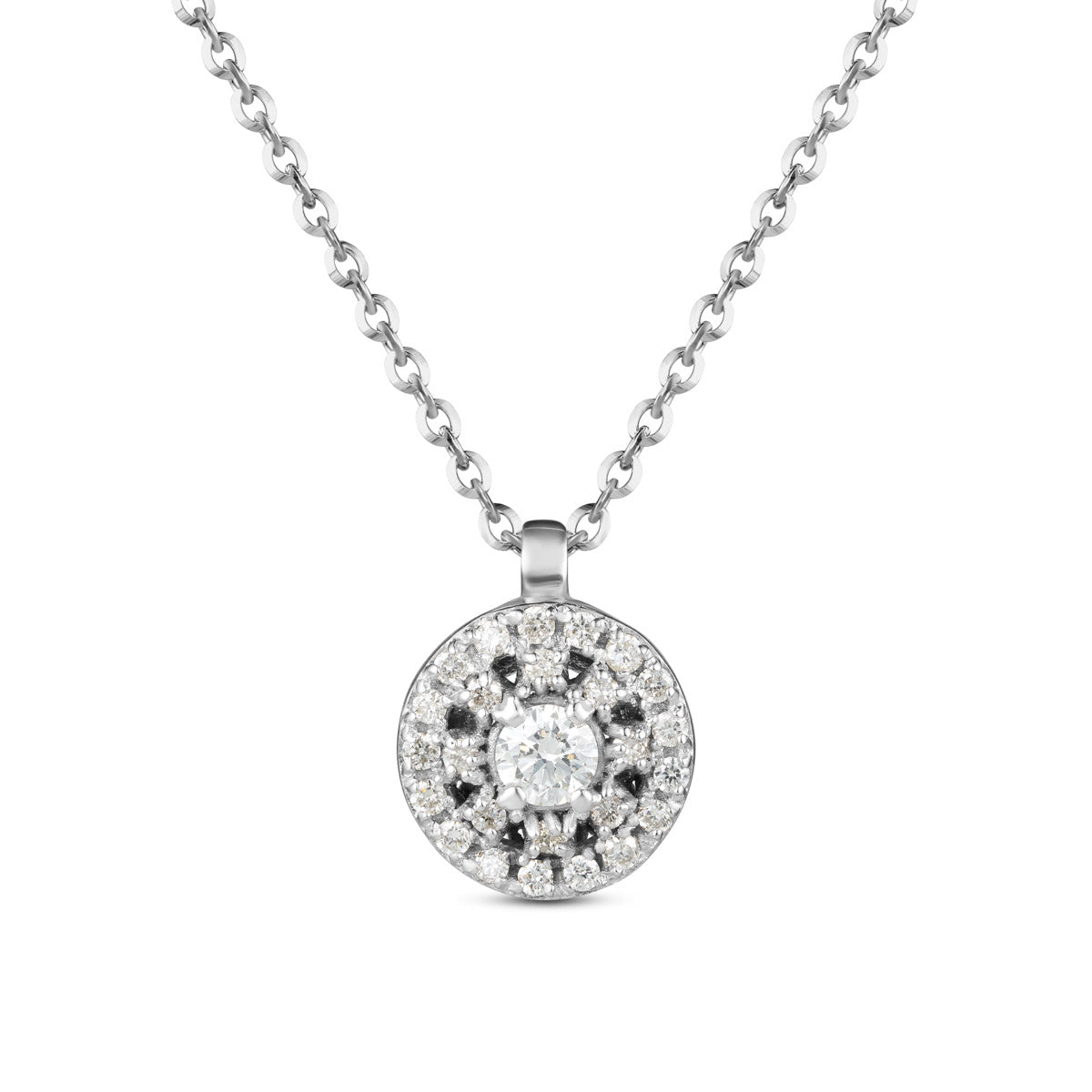 Girocollo in oro bianco con angelo in oro rosa e diamanti