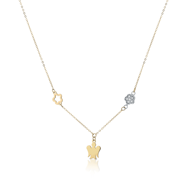 Collana Young con pendente angelo in oro giallo e fiore - Roberto Giannotti