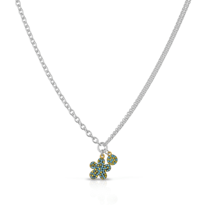Collana in argento con fiore e zirconi azzurro e verde - Roberto Giannotti