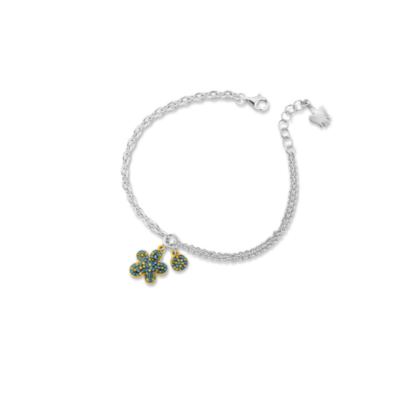 Bracciale in argento con fiore e zirconi azzurro e verde