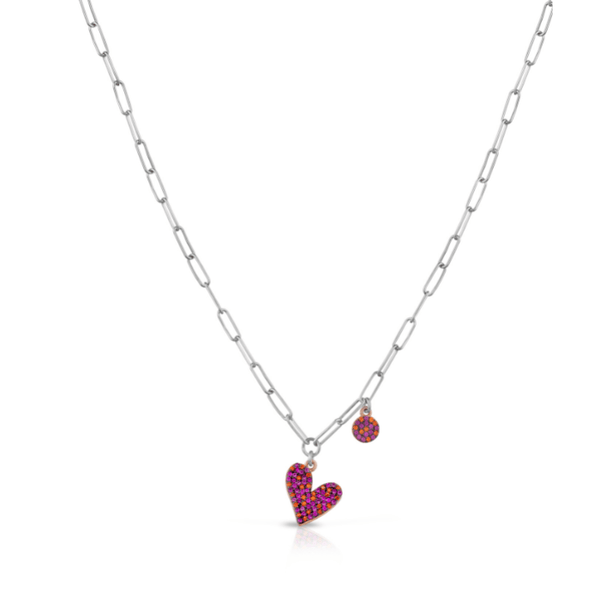 Collana in argento con cuore e zirconi fucsia e arancione - Roberto Giannotti